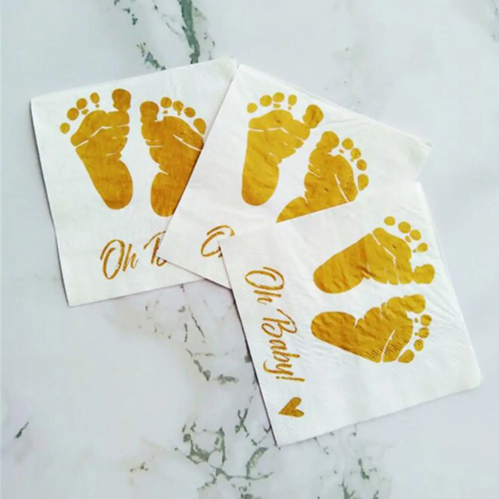 Oh Baby Gold Printing Feet Napkins Paper Napkins Decorations For Kids Gender Reveal Disposable Tableware Party Decoration