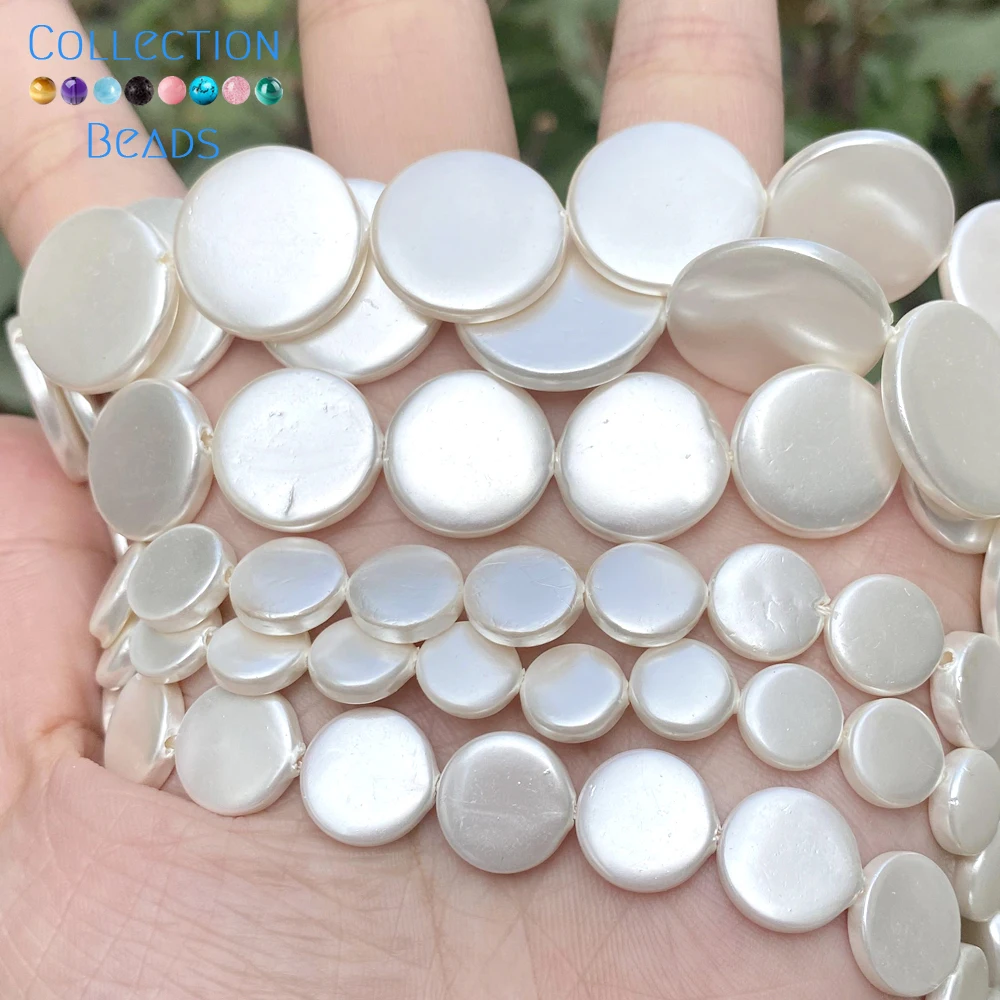 19-43pcs Natural Electroplating White Shell Beads Flat Round Loose Spacer Beads For Jewelry Making Diy Bracelet