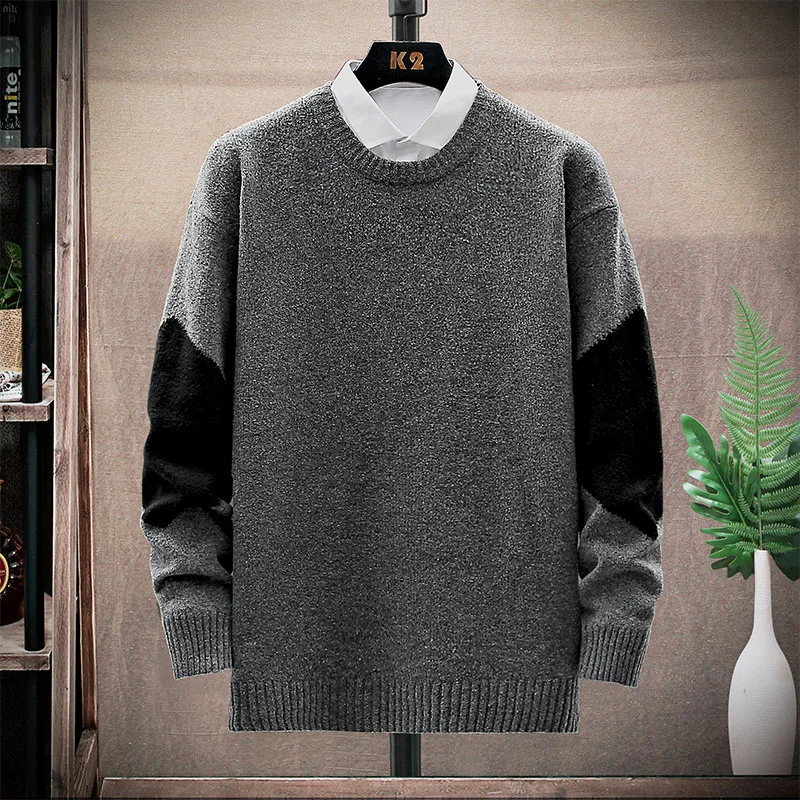 Brand Fashion Men Casual Sweaters Korean Style Male Patchwork Knitted Pullovers Spring Autumn Winter Clothing Size M-3XL