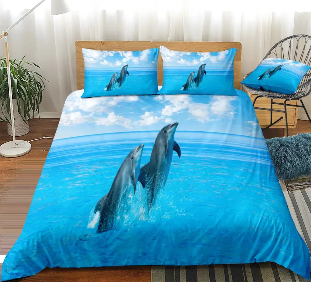 

Dolphin Bedding Set Ocean Duvet Cover Set Sea Aniaml Bed Linen Blue Ocean Bedclothes Dolphin Beds Set Boys Girls Home Textile