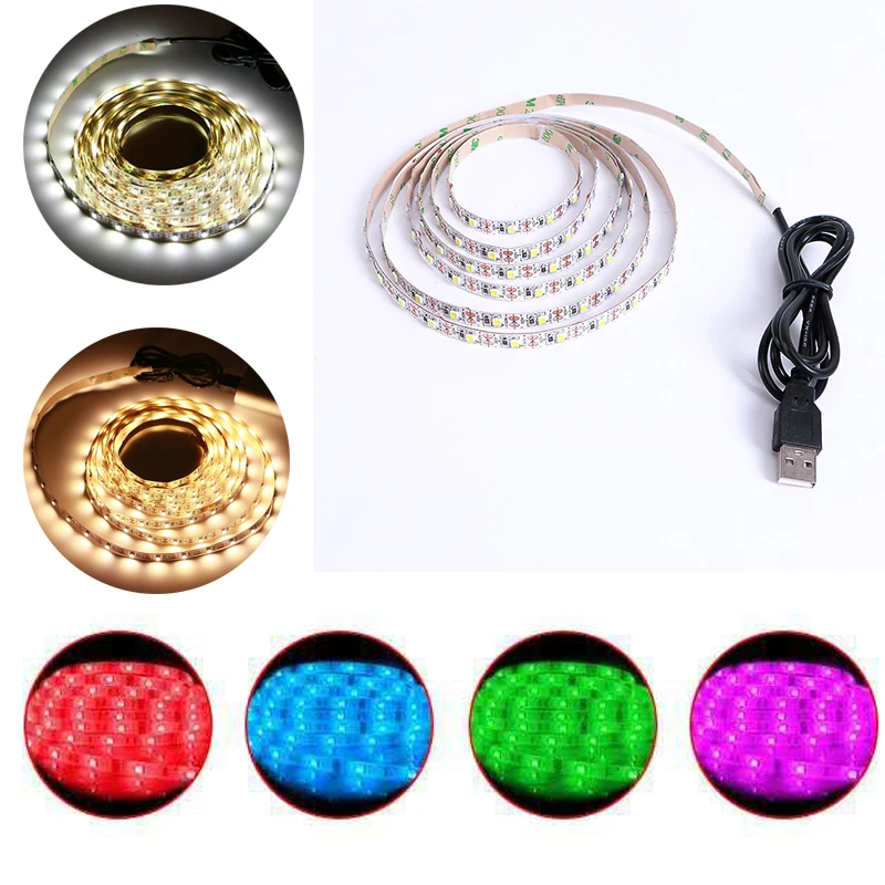 LED Strip Light USB 2835SMD DC5V Flexible LED Lamp Night light Tape Ribbon RGB 3M 4M 5M TV Desktop Screen BackLight Diode Tape