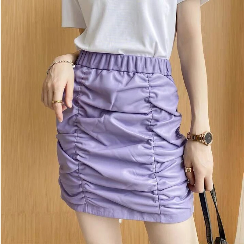 

Короткая женская юбка из натуральной кожи, драпированная кожа, с невидимой застежкой-молнией сзади