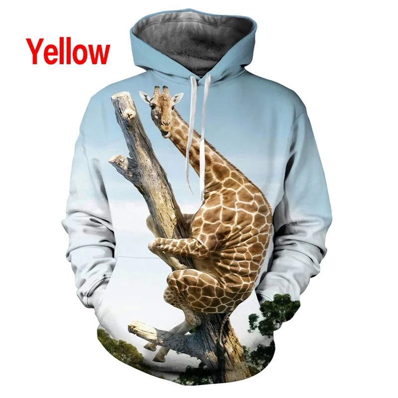 Autumn New Fashion Couple Hoodie Cute and Funny Funny Giraffe 3D Printing Men's Round Neck Hoodie Tops