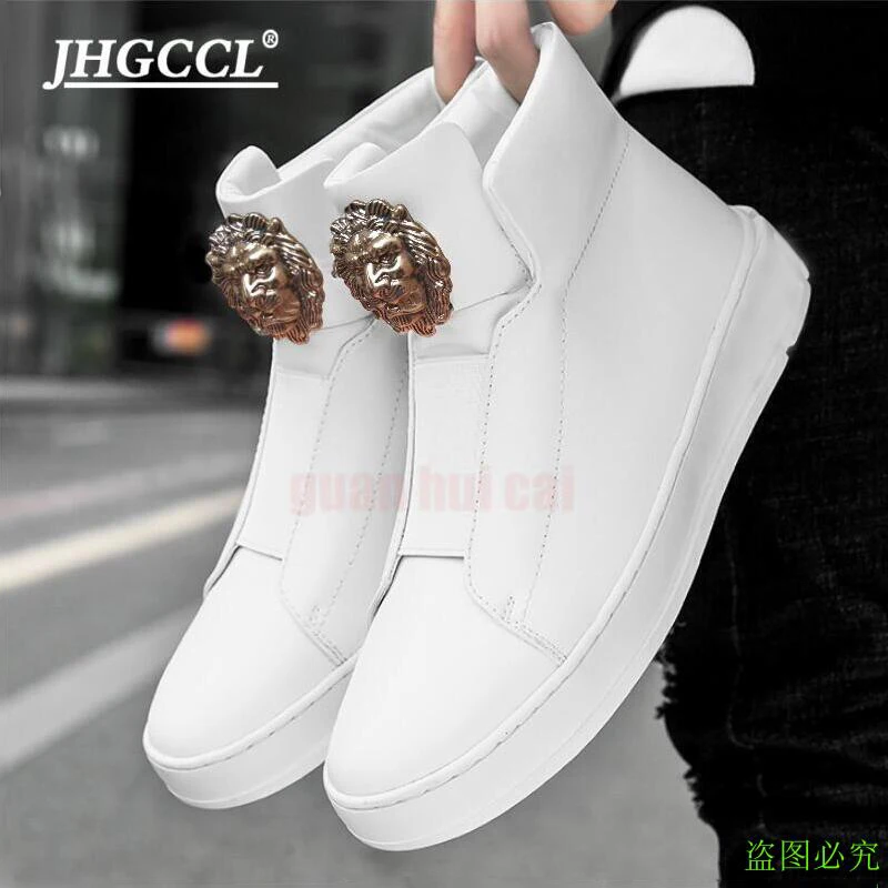 New black men\'s boots style of men\'s shoes high-top shoes platform shoes cowhide casual shoes brand designe comfortable boots A2