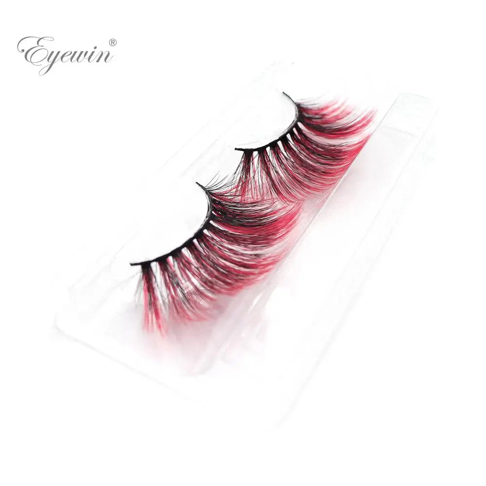 3D Colored Eyelashes Pink Green Purple Red Fake Eyelash Cosplay Makeup False Lash Faux Mink Colorful False lashes for Halloween