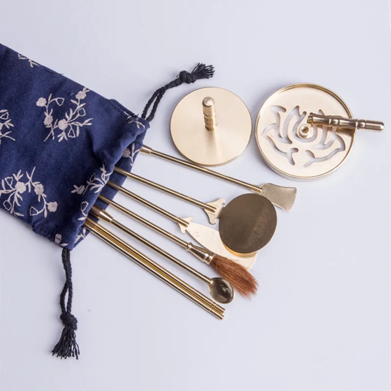 

Brass Incense Seal Tools Set with Bag, Ash Press Powder, Incense Supplies, Shovel, Printing, Spoon, Utensils