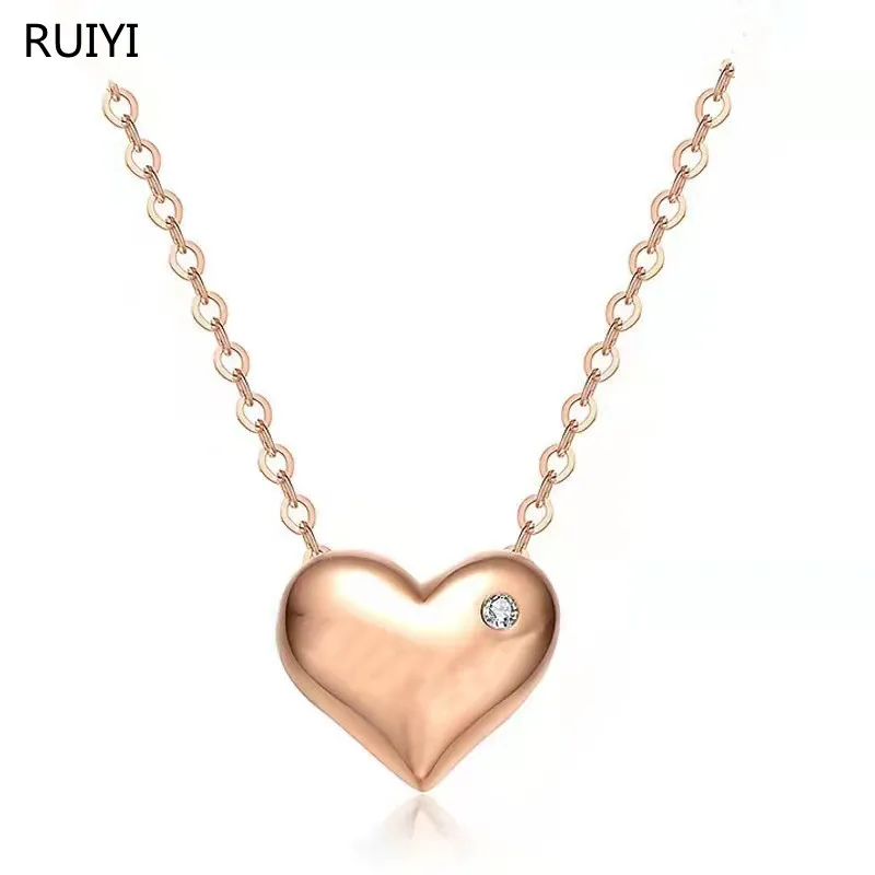 

RUIYI Real 18K Natural Diamond Gold Pendant Necklace Simple Heart Pure AU750 Solid Gold Chain for Women Fine Jewelry Gift