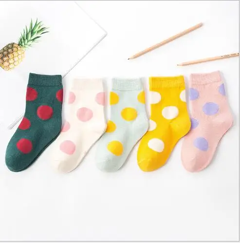 5Pairs/Lot Kids Children Socks 1-12Year Fashion Dot Baby Boys Girls Socks