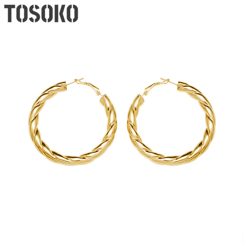 

TOSOKO Stainless Steel Button Hollow Earrings For Women's Punk Jewelry BSF255