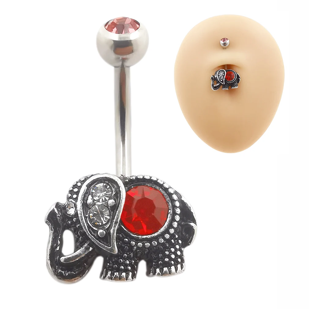 JHJT 1pc Elephant Belly Button Rings Surgical Steel Nombril Ring Sexy Woman Navel Piercing Body Jewelry 14g