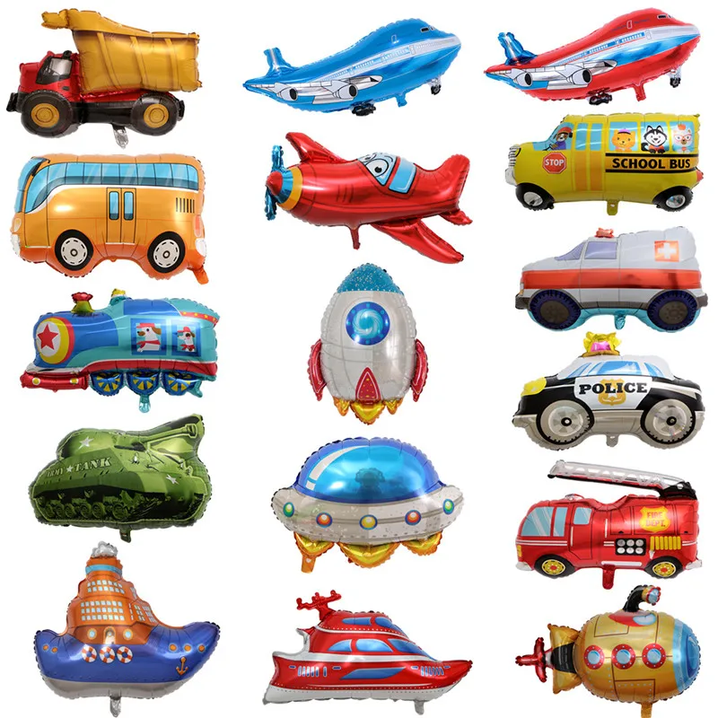 1PC New Car Shape Aluminum Film Balloon School Bus Ambulance Excavator Children Birthday party Transportation Decoration Balloon