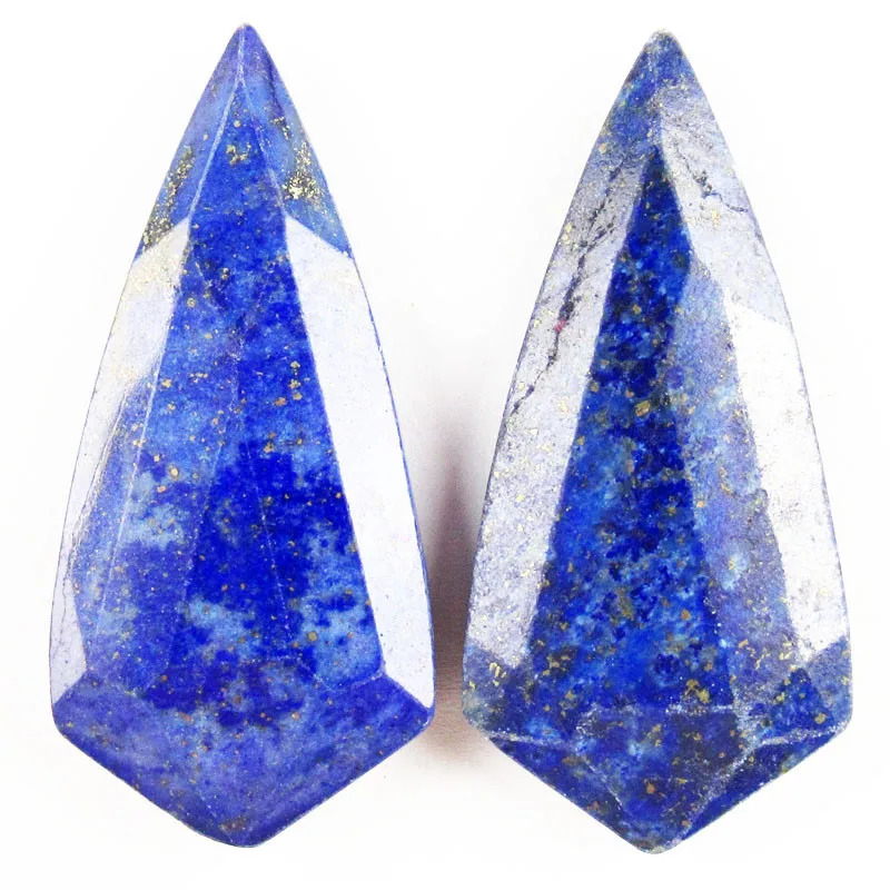 

2Pcs Faceted Natural Lapis Lazuli Double Sided Triangle CAB CABOCHON 42x18x6mm SH6278