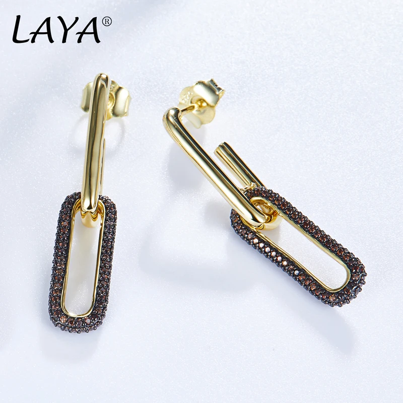 LAYA 925 Sterling Silver Fashion New Style Long Chain Earrings For Women Shining Zircon Grand Gift Parties Luxury Jewelry