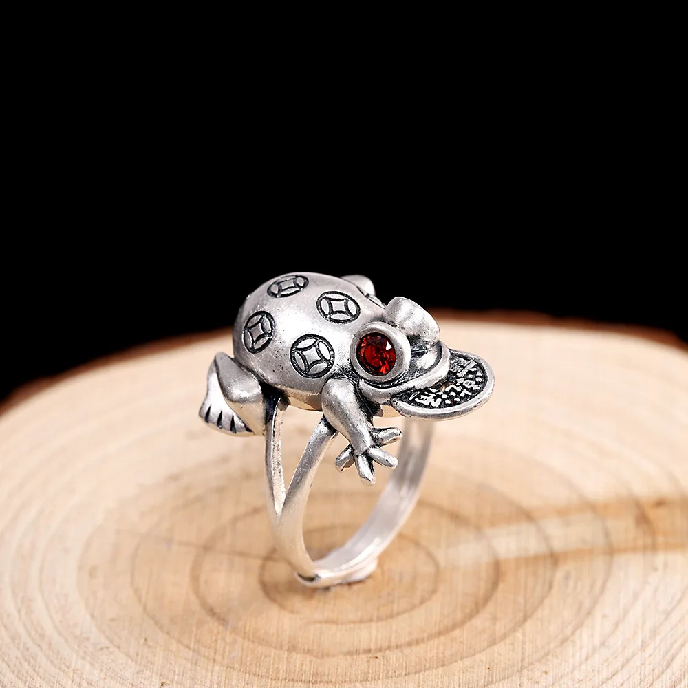 

Uglyless Eating Coins Fatty Toads Frogs Кольца для женщин Тайские серебряные кольца с животными Гранатские глаза Богатые лягушки Открытые кольца из серебра 925 пробы