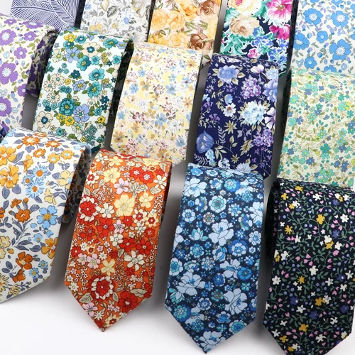 Imagen 1 del producto Corbata Floral suave para hombres y mujeres, corbata 100% de algodón con estampado de flores hermosas, vestido ajustado informal, accesorio de fiesta de boda