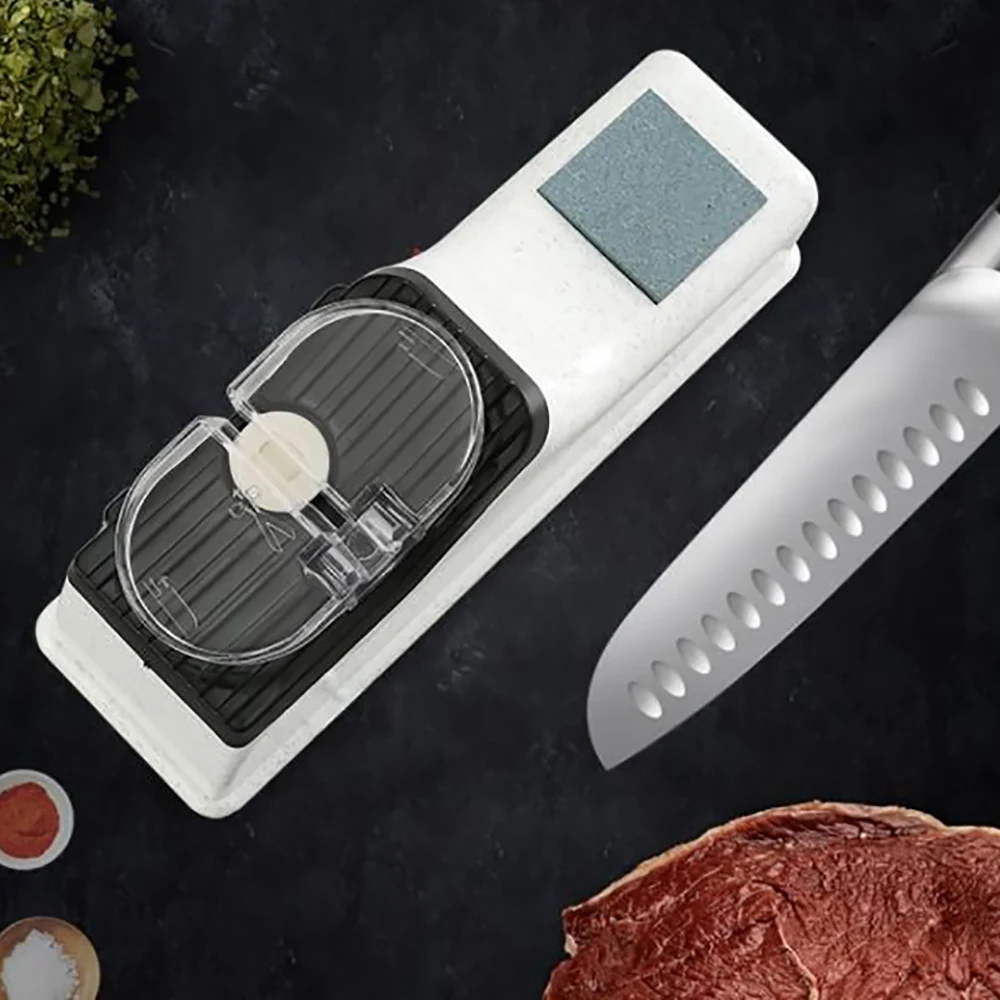 USB Electric Knife Sharpener Adjustable For Kitchen Knives Tool Knife Scissor Sharpening White Medium and Fine Grinding Blade