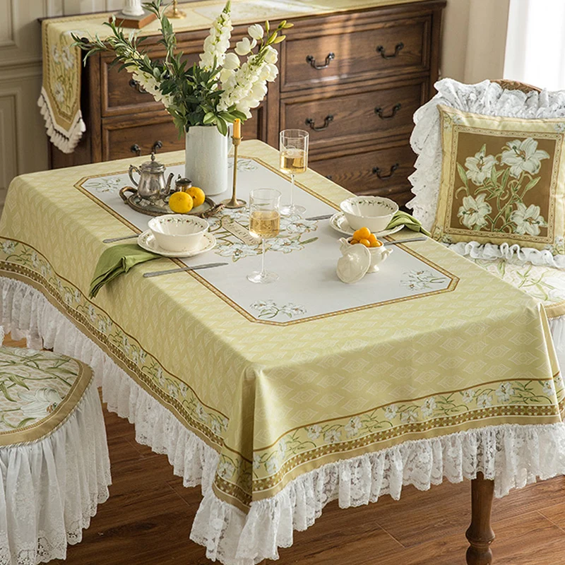 Lazy Wind Beige Tablecloth Light Luxury Pastoral Style American French Living Room Tablecloth Table Tablecloth Advanced Feeling