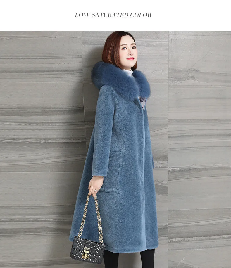 

Women Jacket Winter Real Fur Coat Female Fox Fur Collar 100% Wool Coat Women Double Side Wear Sheep Shearling Jacket MY