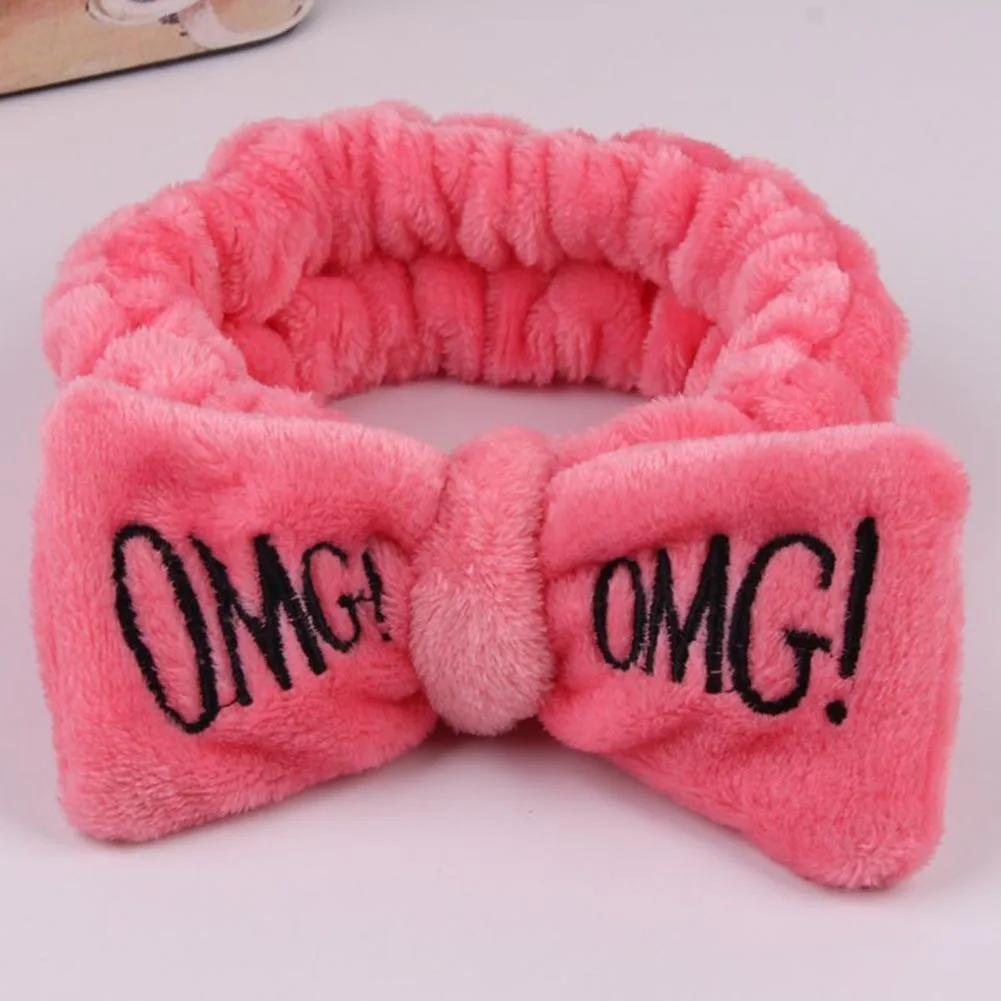 Women Headband OMG Letter Coral Fleece Hairband Wash Face Bow Hairband Women Girl Elastic Soft Turban Headwear Hair Accessories