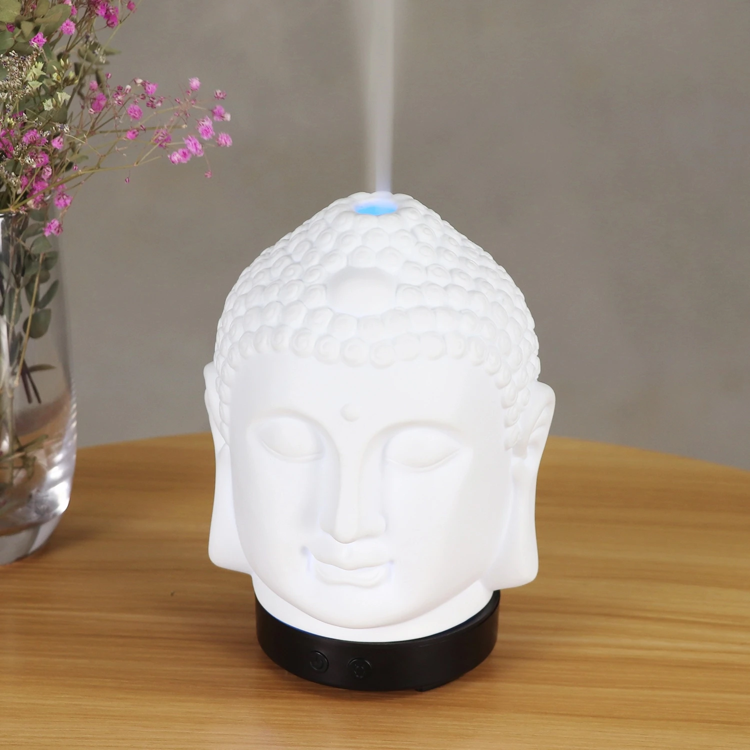 Neue Desgin Statue Von Buddha Muster 100ml Aroma Diffusor Ätherisches Öl Mit 7 LED Keramik Materila Ultraschall-luftbefeuchter