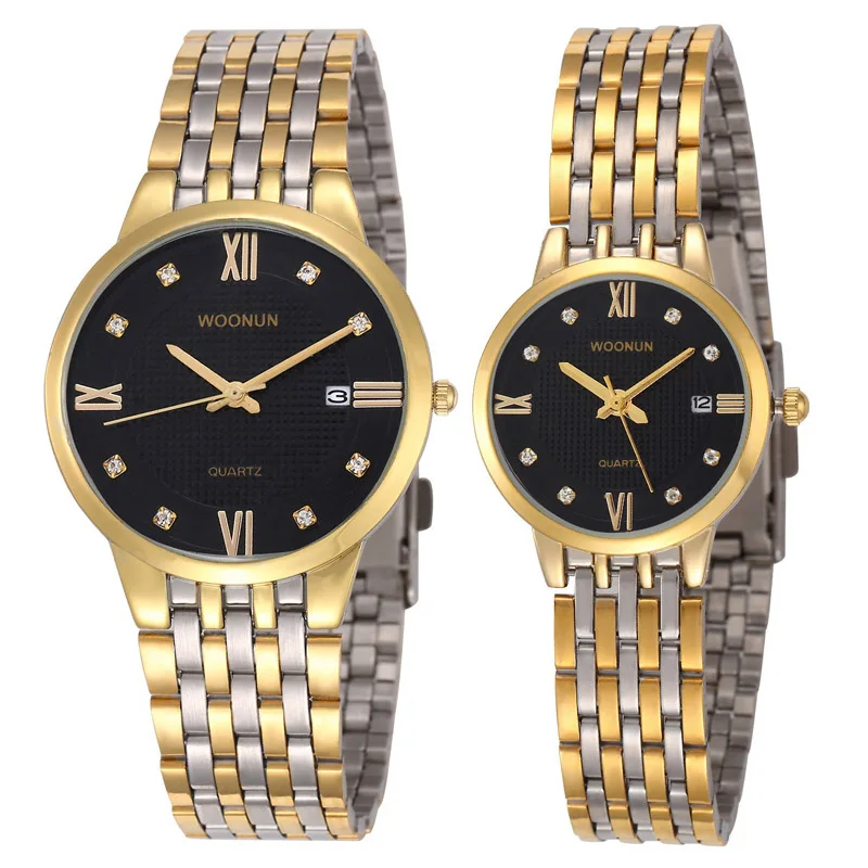 Top Brand Luxury Couple Watches 2023 WOONUN Stainless Steel Quartz Couple Watches for Lovers Fashion Men Women Watches Promotion