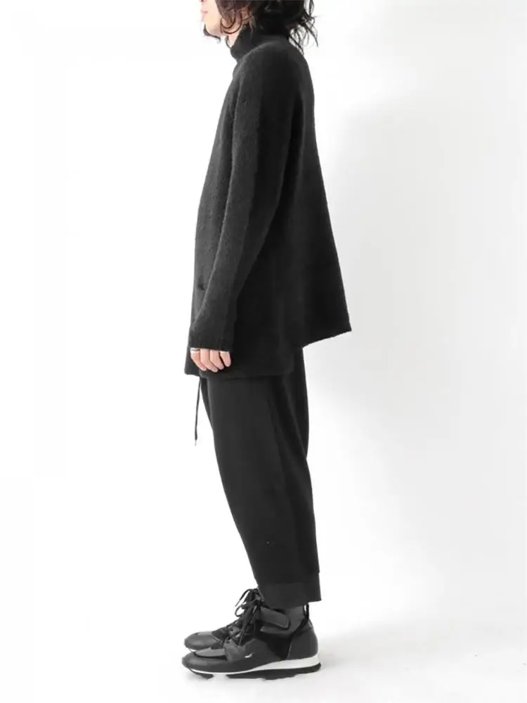 Men's Harlan Pants Casual Pants Small Foot Pants Spring And Autumn New Black Elastic Waist False Two Knitted Double Capri Pants