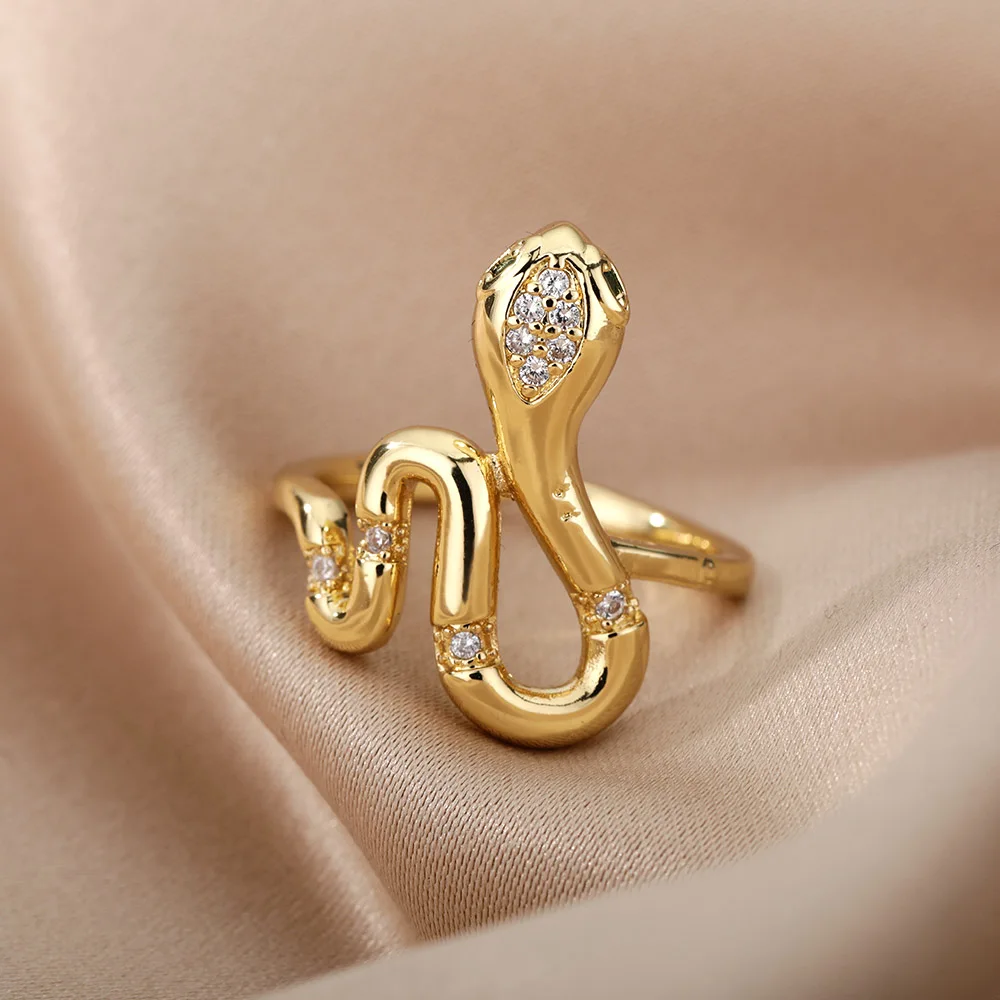 Snake Rings For Women Men Punk Hip Hop Open Adjustable Gold Plated Ring Stainless Steel Zircon Aesthetic Jewelry anillos Homme image 6