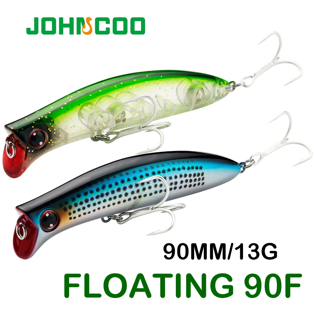 JOHNCOO 90mm 13g Minnow Wobbler Artificial Bait Crankbait Fishing Hard Lure Floating 3D Eyes 2 Hooks