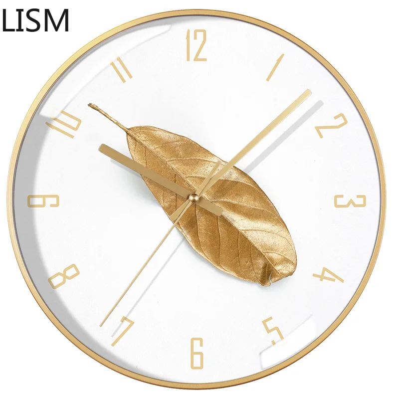 

Nordic Light Luxury Golden Leaf Ultra-quiet Wall Clock Living Room Fashion Simple Wall Clock Bedroom Horloge Mural