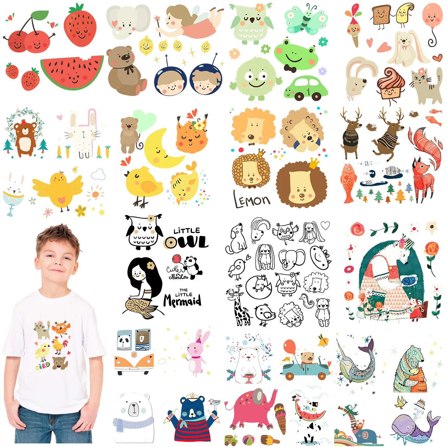 Animals Cartoon Sticker fruits plant little cute Heat-sensitive patches Thermal Stickers Heat Transfer PVC Patch Iron on patches