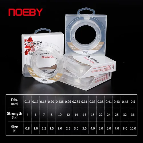 Imagen 2 del producto Noeby-sedal de pesca con revestimiento de fluorocarbono, 100m, 150m, 0,15-0,56mm, 4LB-36LB, línea líder fuerte de fibra de carbono, línea de hundimiento para pesca de carpa
