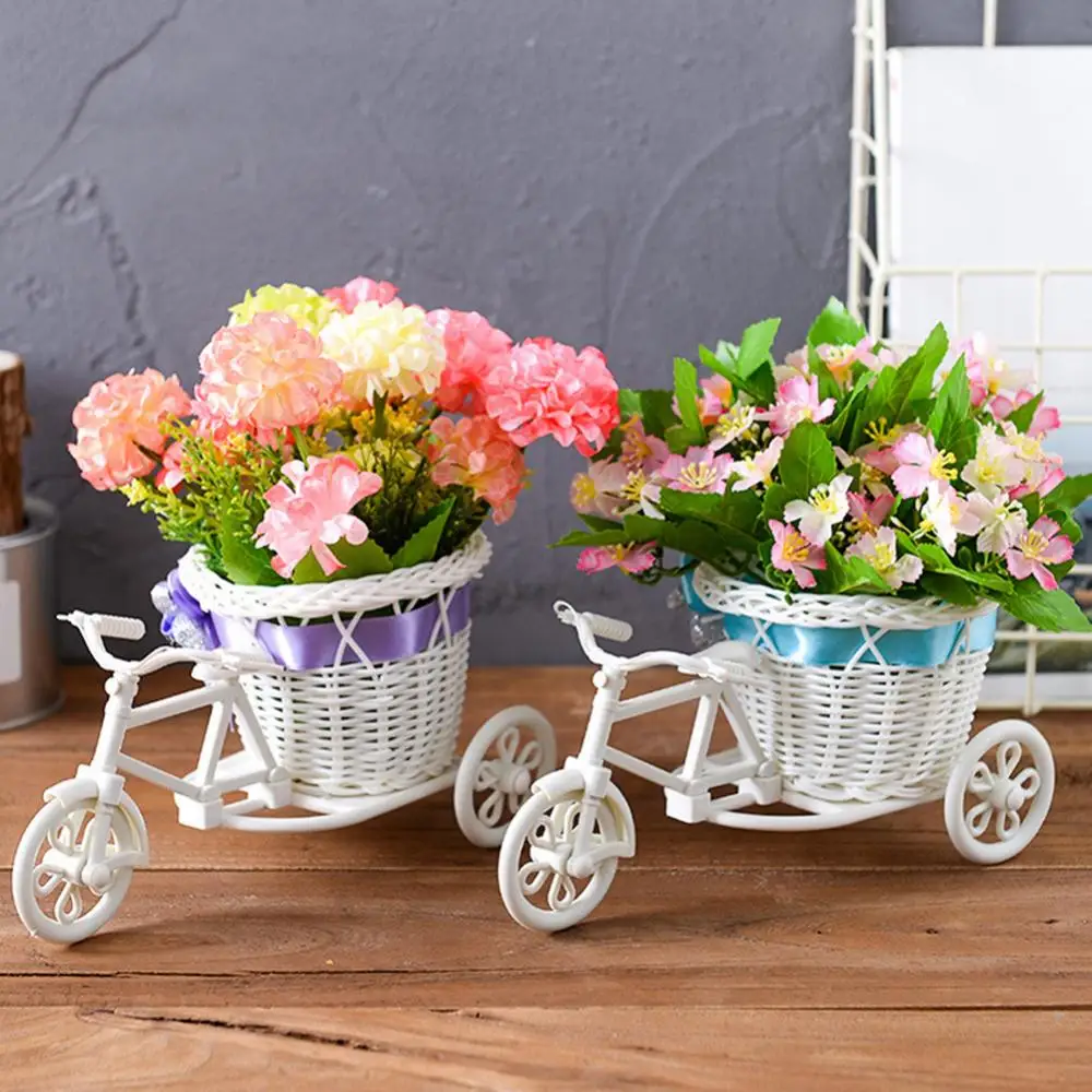 New Bicycle Decorative Flower Basket Newest Tricycle Bike Design Flower Basket Storage Party Decoration Pots Decoration Crafts