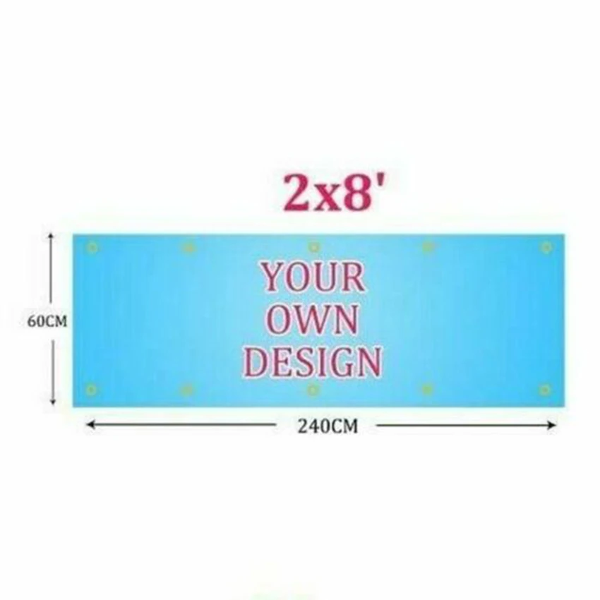 Custom Flag 2x8 FT Flying Banner 60x240cm Printing Any Size Sports Club 100D Polyester Outdoor Indoor With Copper Grommets