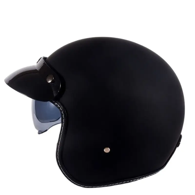 ECE Matte Black Vintage Open Face Half  Helmets Motorcycle Motorbike Vespa Approved With Inner Lens Dot