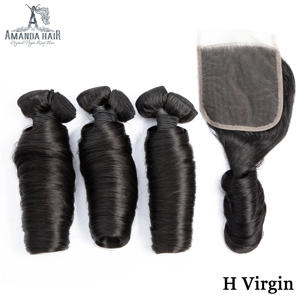 Amanda Spring Curl Funmi Hair Bundles with Closure Double Drawn Human Hair Unprocessed Virgin Brazilian Hair Bundle with Closure