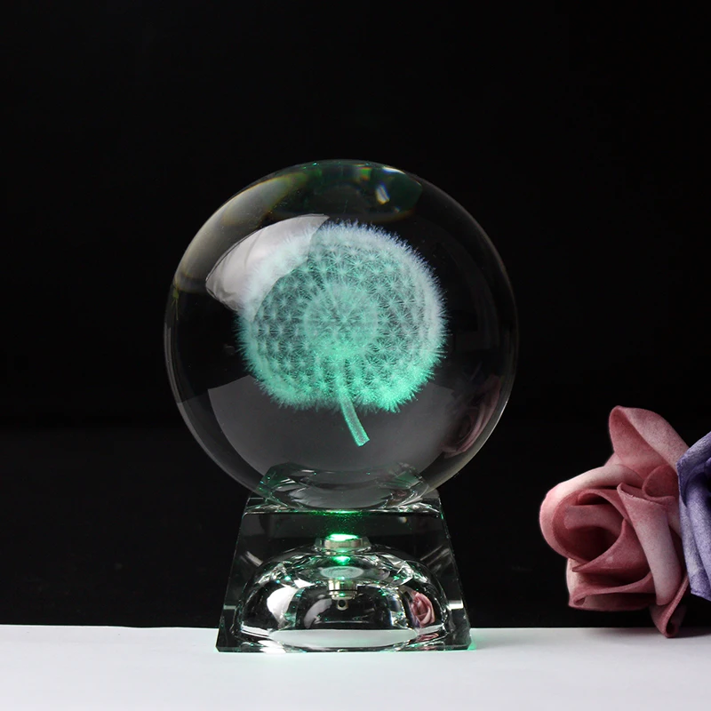 Crystal Dandelion Ball Meditation Healing Global Fengshui Home Decoration 3D Laser Engraved  Glass Craft Sphere Gifts