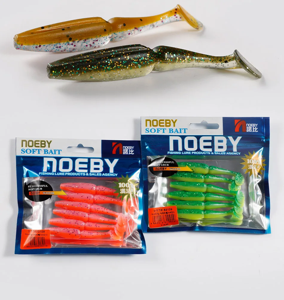 NOEBY Weichköder 8cm 3,5g T-Schwanz Texas Rig Wurmköder Silikon Kunstköder Wobbler Jigkopf Schwimmköder für Barsch und Shiner Angelköder – Detail 8
