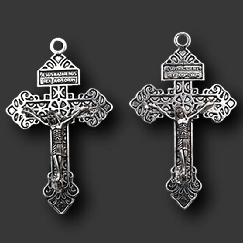 4pcs Silver Plated Metal Vintage Jesus Cross Charm Religious Necklace Bracelet DIY Handmade Jewelry Alloy Pendant 55*34mm A1558