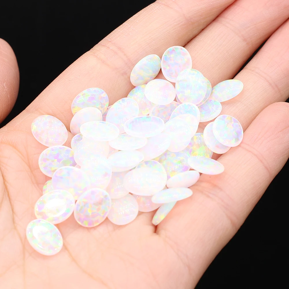 1pcs White Fire Opal Loose Stones Oval Shape Base Cabochon Created Opal Loose Beads For Jewelry Making DIY Pendant Accessories