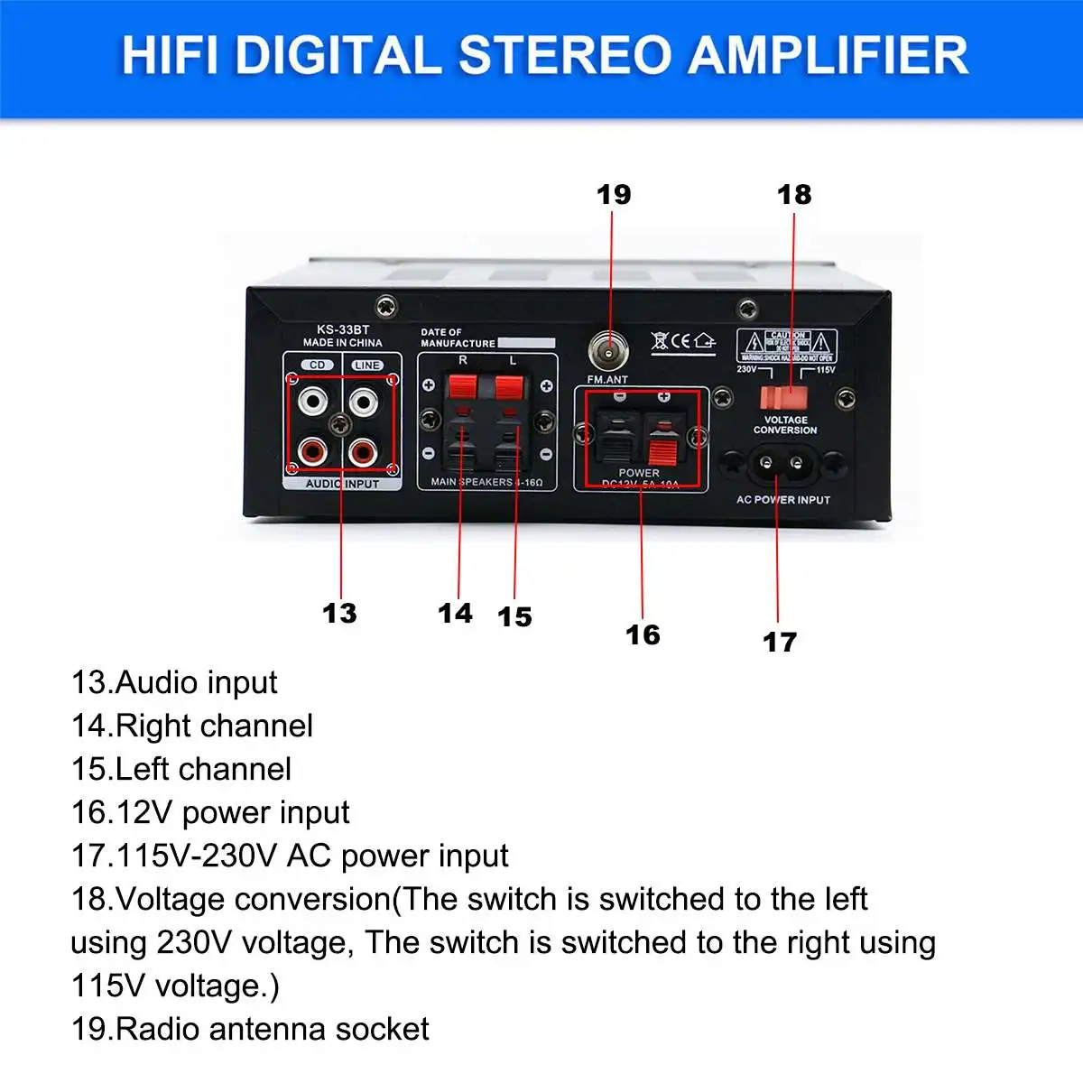 2000W Home Amplifiers Audio 220V Bass Audio Power Bluetooth Digital Amplifier Hifi FM USB SD LED  for Subwoofer Speakers
