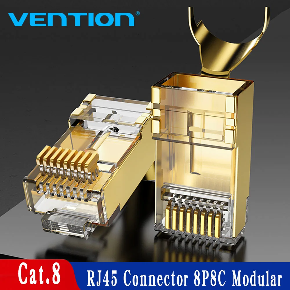 Vention Cat8 RJ45 Connector 8P8C Modular Ethernet Cable Head Plug Gold-plated Cat8 FTP Crimp Network RJ45 Crimper Connector Cat8