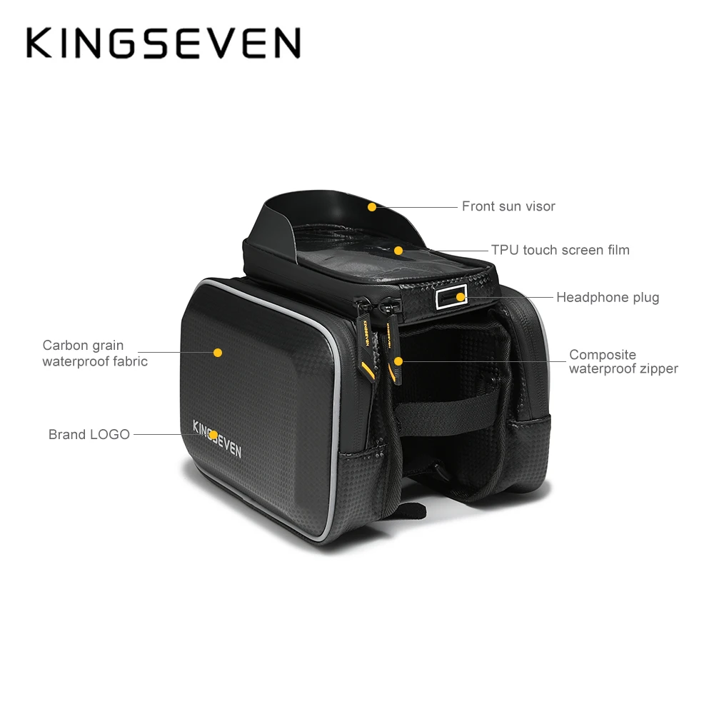 KINGSEVEN-bolsa resistente a la lluvia para bicicleta, funda de teléfono para ciclismo de montaña, marco de tubo superior delantero, sensible a la