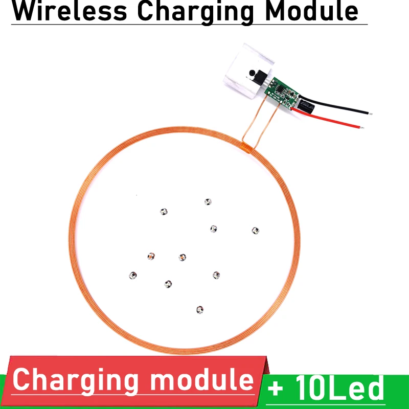 150mm Remote Wireless Charging Module Power Supply Charger Coil Magnetic Induction USB Transmitter Module + 10pcs Led