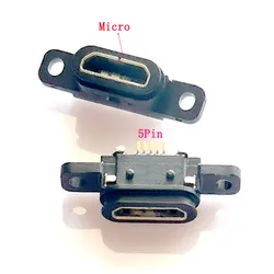 2pcs/5PCS Micro USB 5pin Charging Jack Socket Dock Port 5P IP67 Waterproof Female Connector With Screw Hole