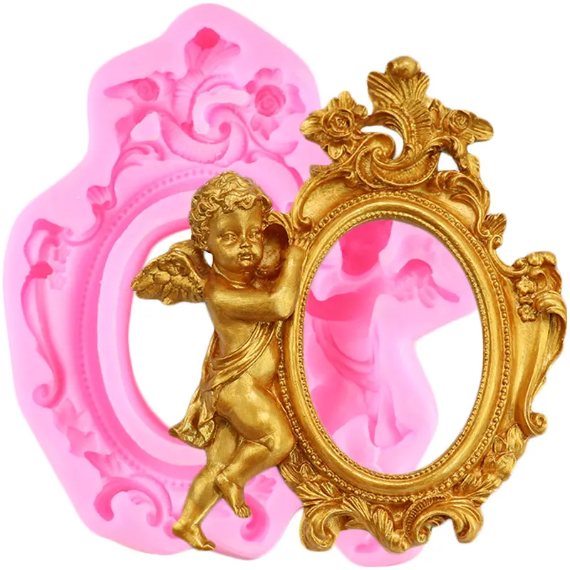 Large Frame Angel Border Silicone Molds Baroque Scroll Relief Fondant Cake Decorating Tools Candy Clay Chocolate Gumpaste Moulds