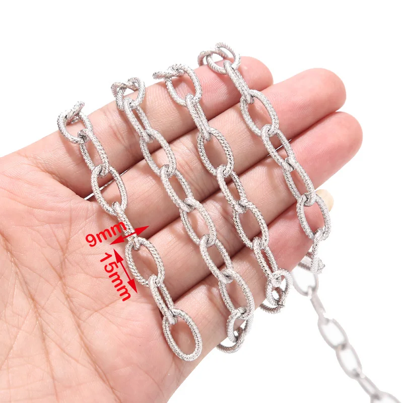 1 Meter Rvs Heavy Cirkel Rolo Chain 9X15Mm Dull Zilver Geweven Chunky Chains Voor Punk Rock sieraden Maken