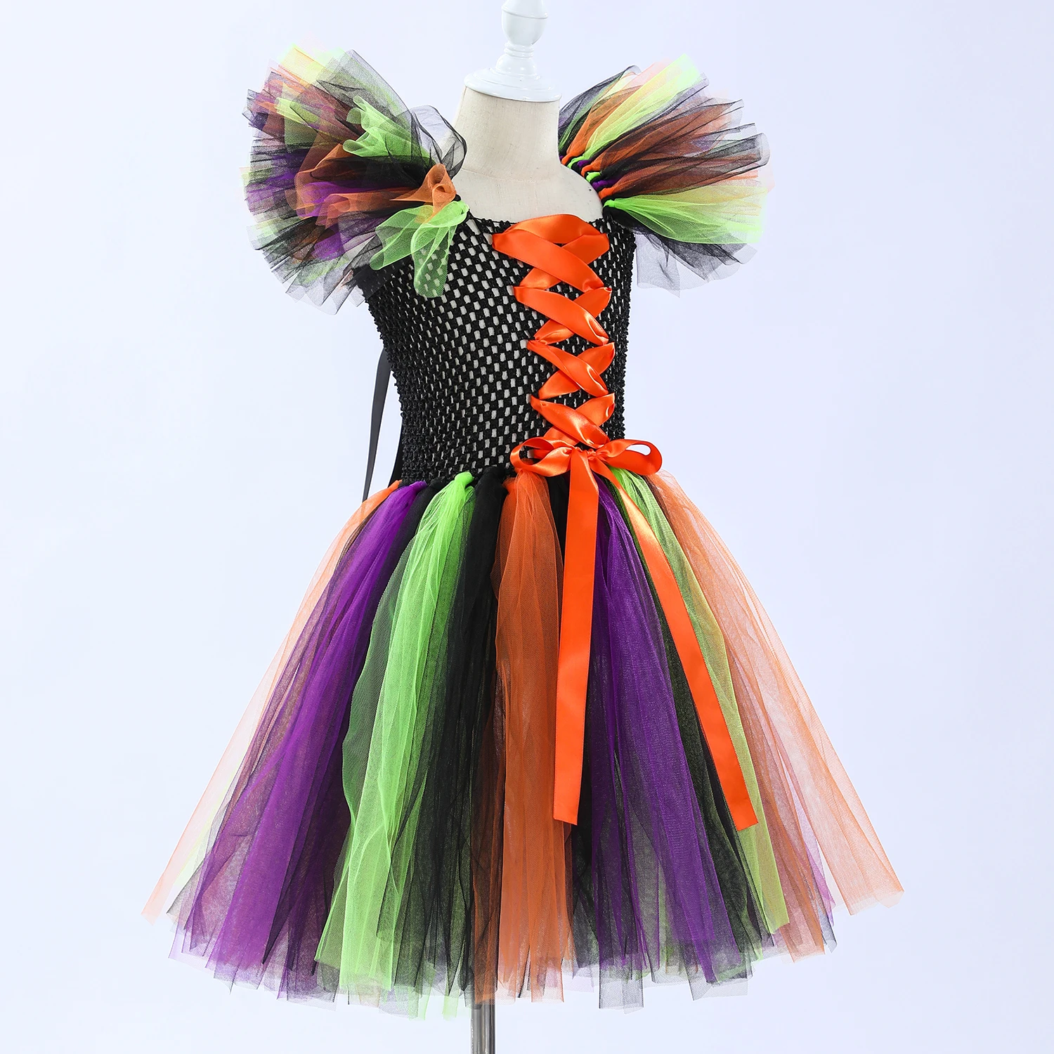 Kids Colorful Tutu Costume Gothic Halloween Girls Fancy Tutu Dress Villain Royal Dark Queen Gown Dress