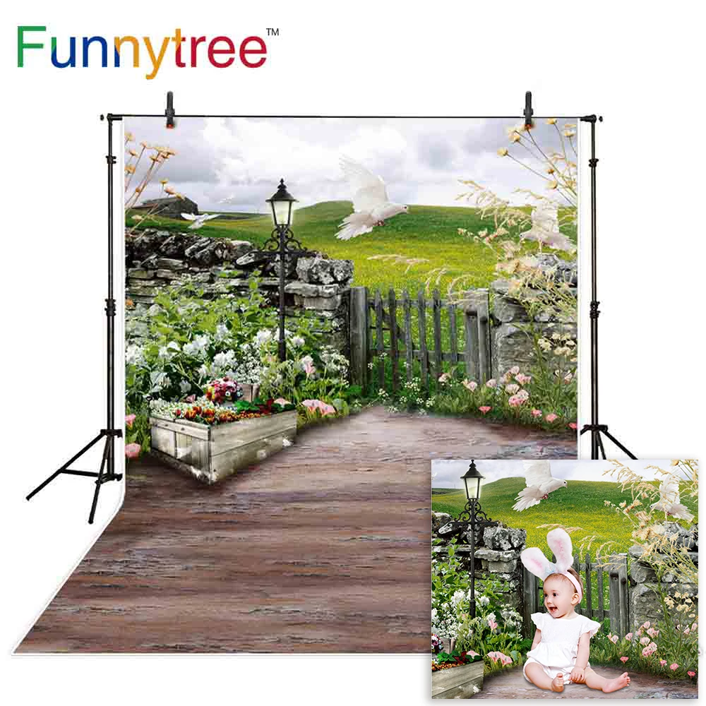 Funnytree photography backgrounds spring courtyard fence lawn garden nature photo backdrop studio photocall photophone