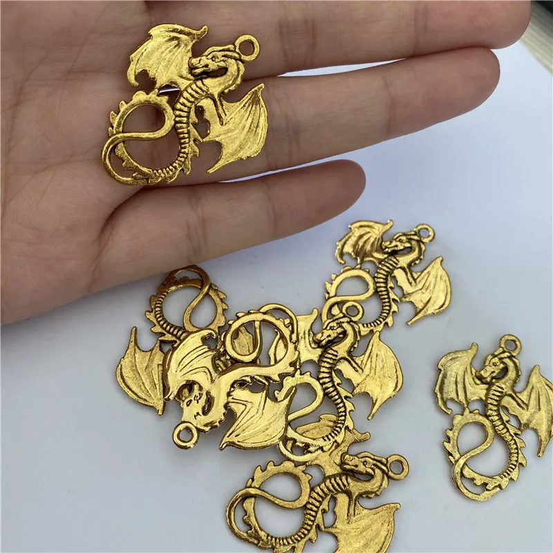 24PCS Antique Gold Color Alloy Flying Dragon Man Necklace Pendant Bracelet Charms Punk Animal Jewelry Findings 31656