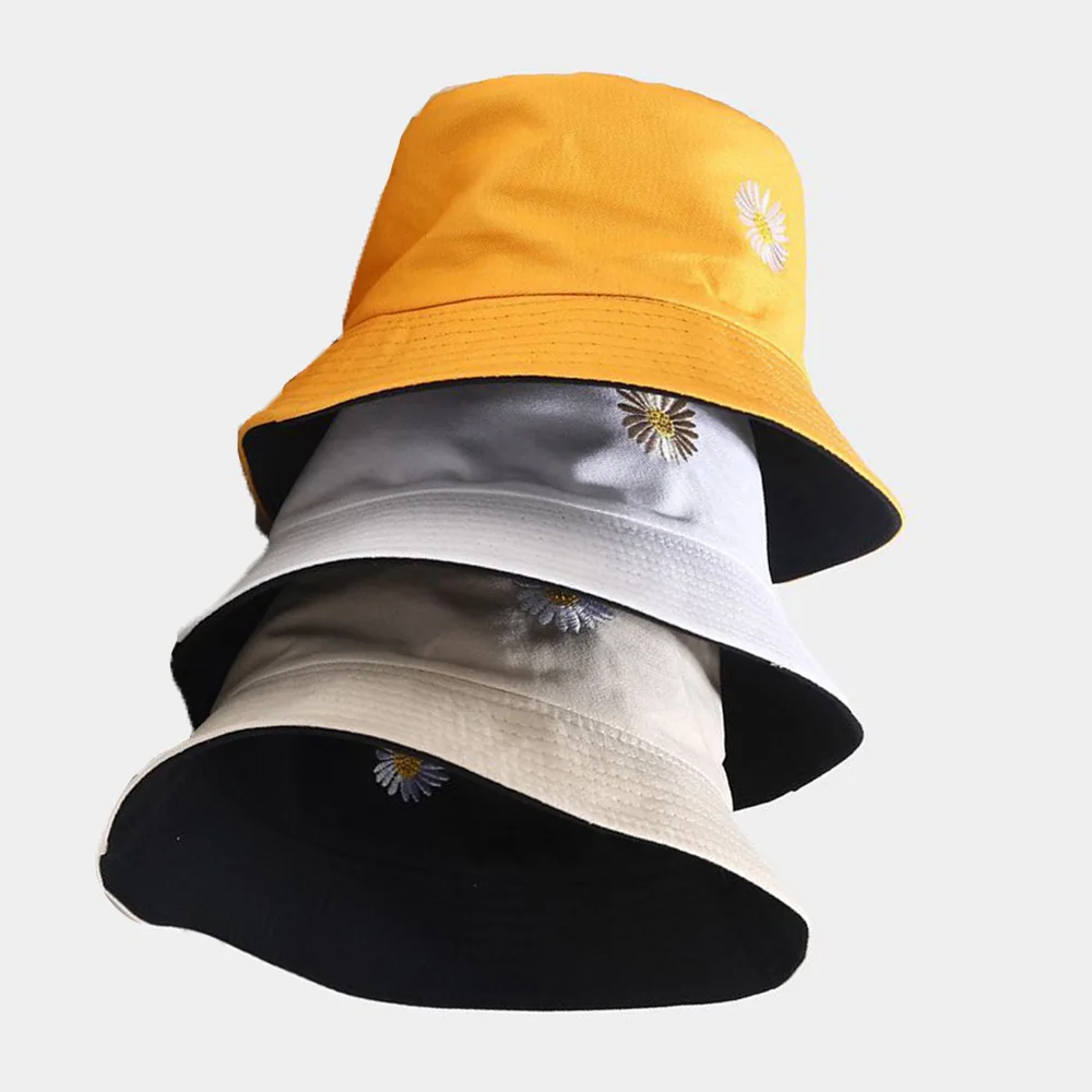 Summer Daisies Bucket Hat Women Men Cotton Fashion Sad Boy Cap Girls Double-Sided daisy Bob Sun Femme Floral Panama Hat